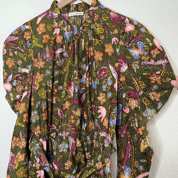 Ulla Johnson Womens Devya Green Floral Print Puff Sleeve Cotton Mini Dress 10 - Picture 3 of 11